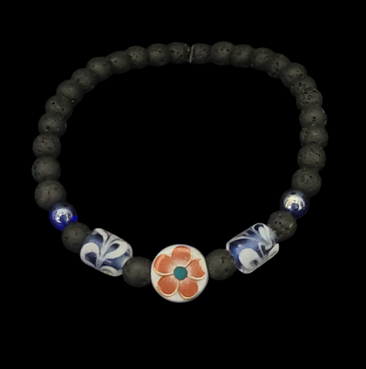 Lava Stone & Painted Glass Bracelet