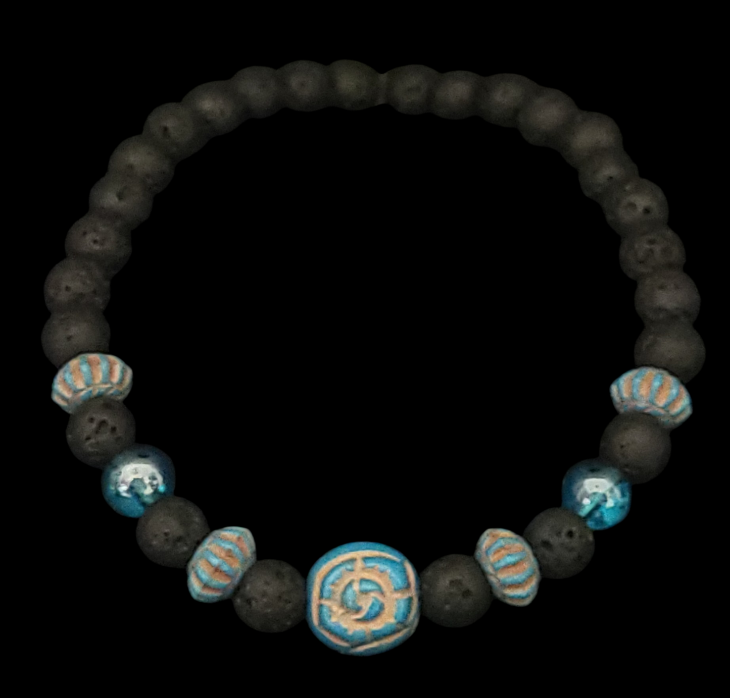 Lava Stone & Painted Glass Bracelet