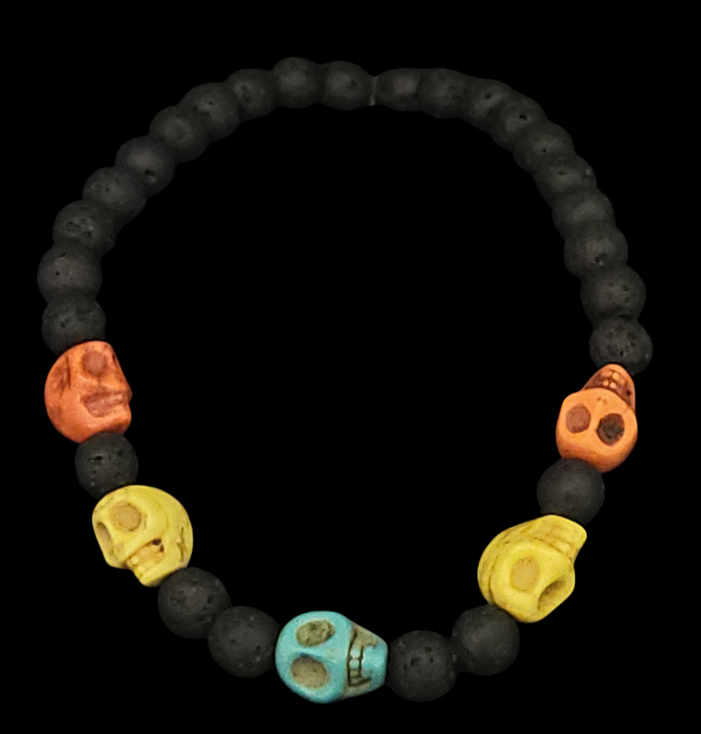 Lava Stone & Painted Turquoise Skull Bracelet