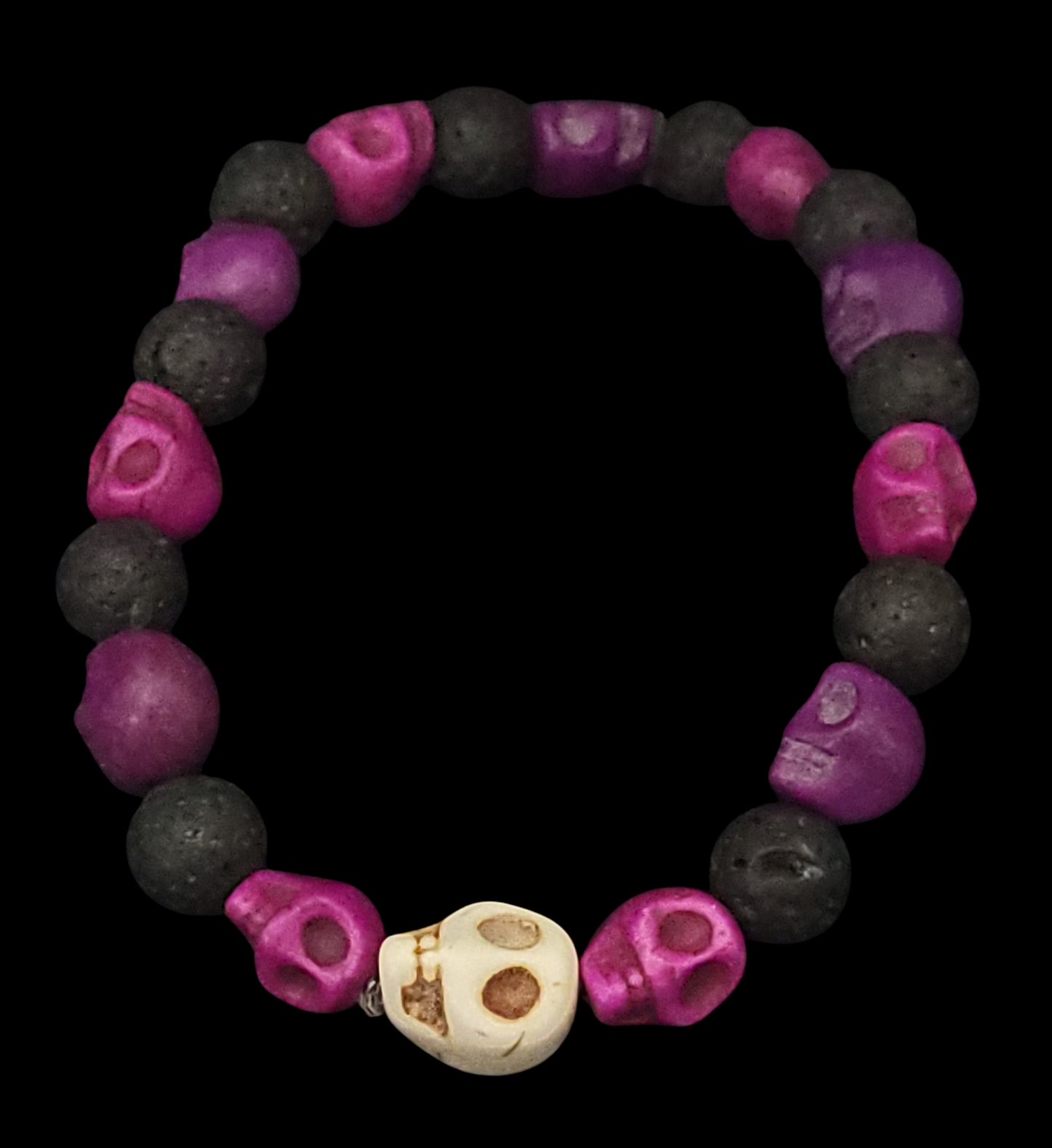 Lava Stone & Painted Turquoise Skull Bracelet