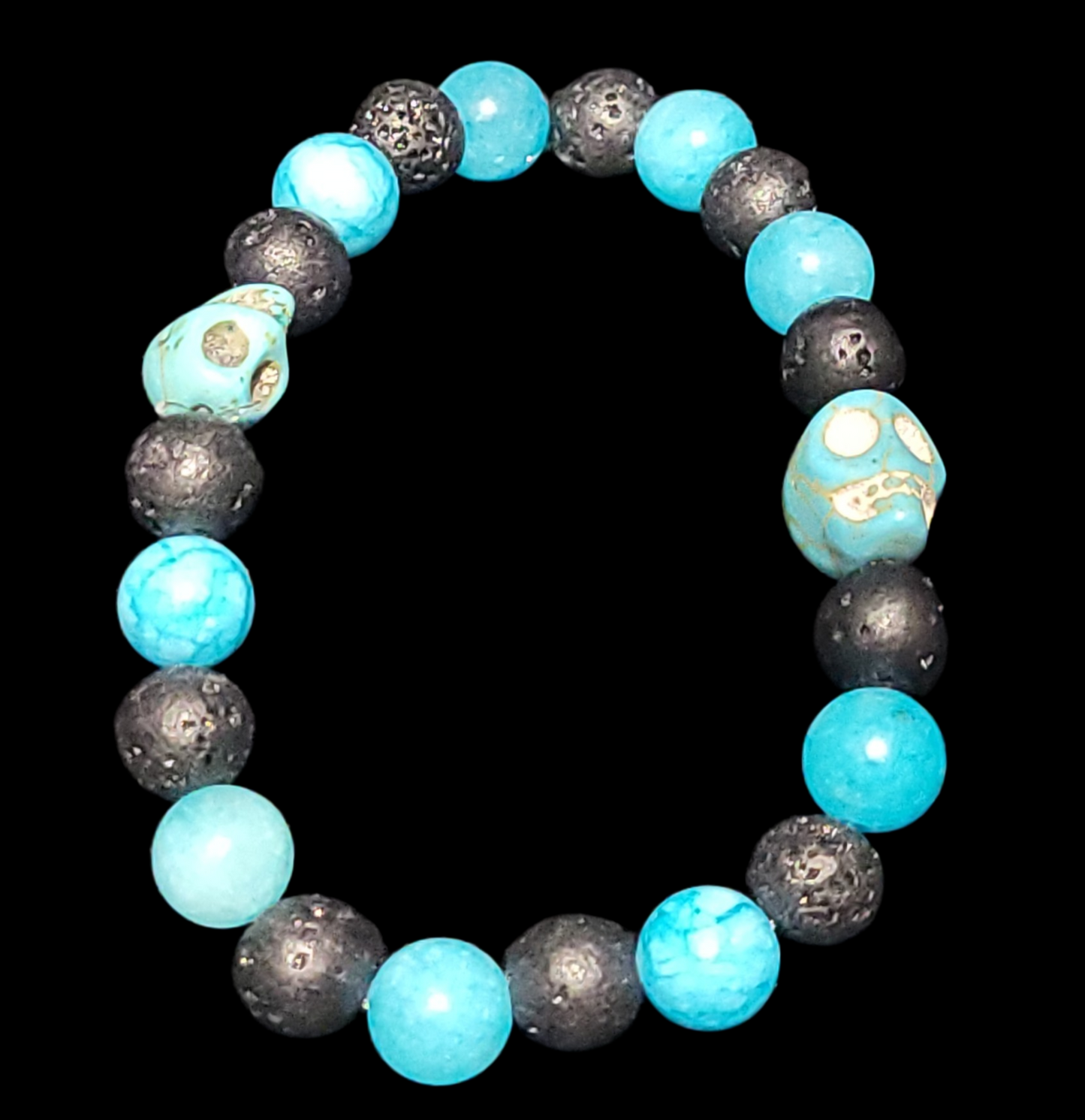 Lava Stone, Turquoise & Dyed Quartz Bracelet