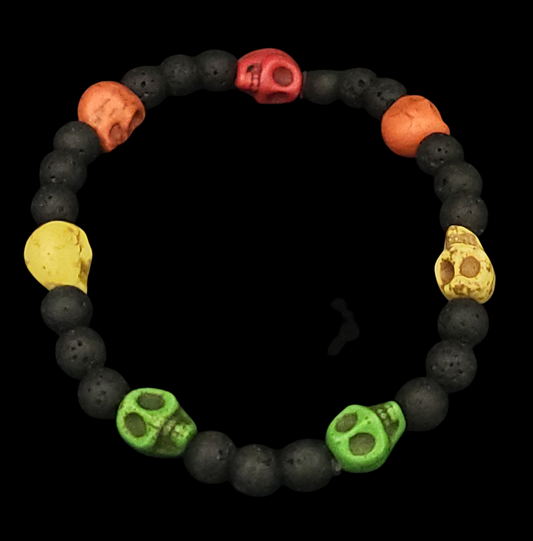 Lava Stone & Painted Turquoise Skull Bracelet