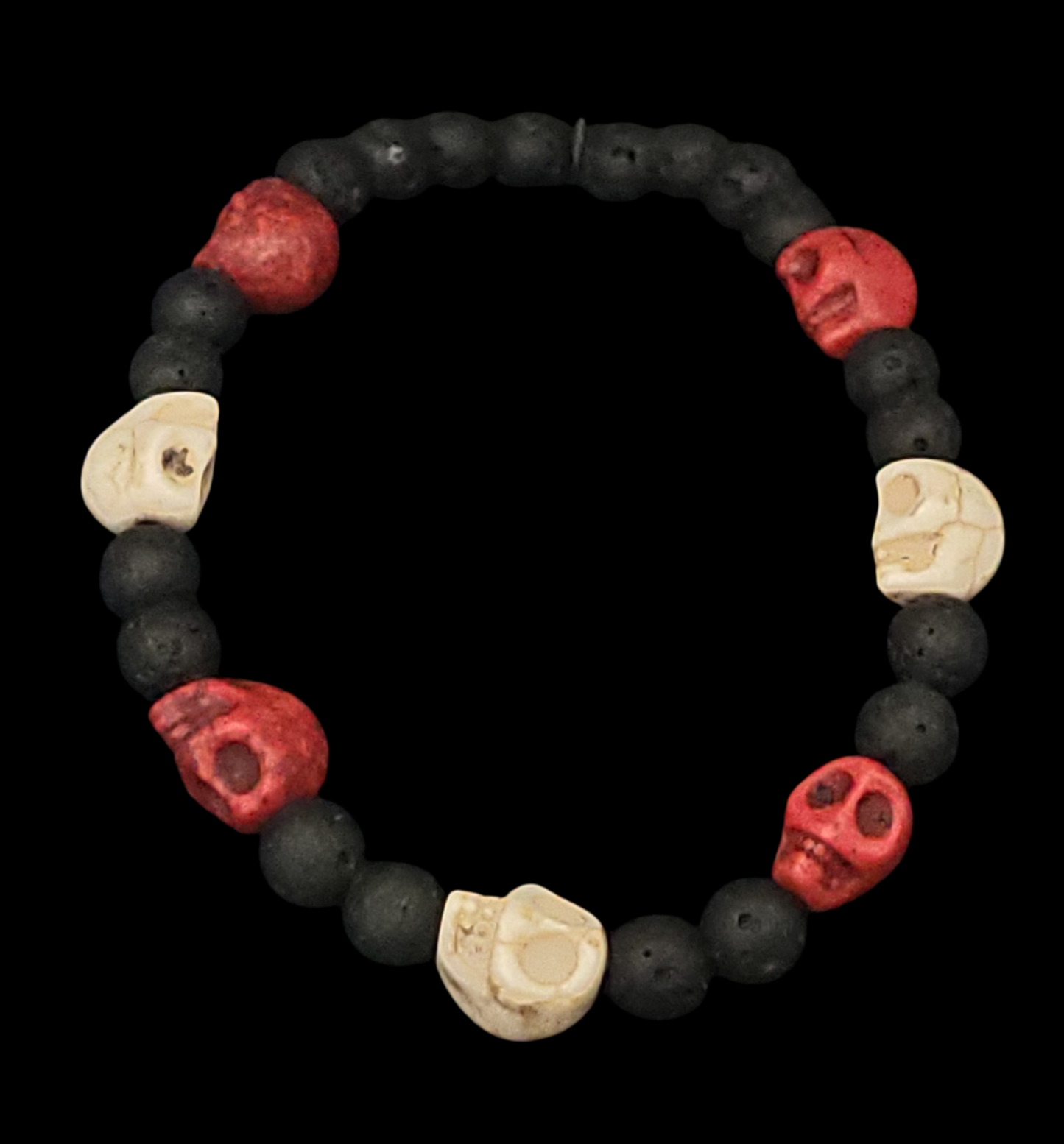Lava Stone & Painted Turquoise Skull Bracelet