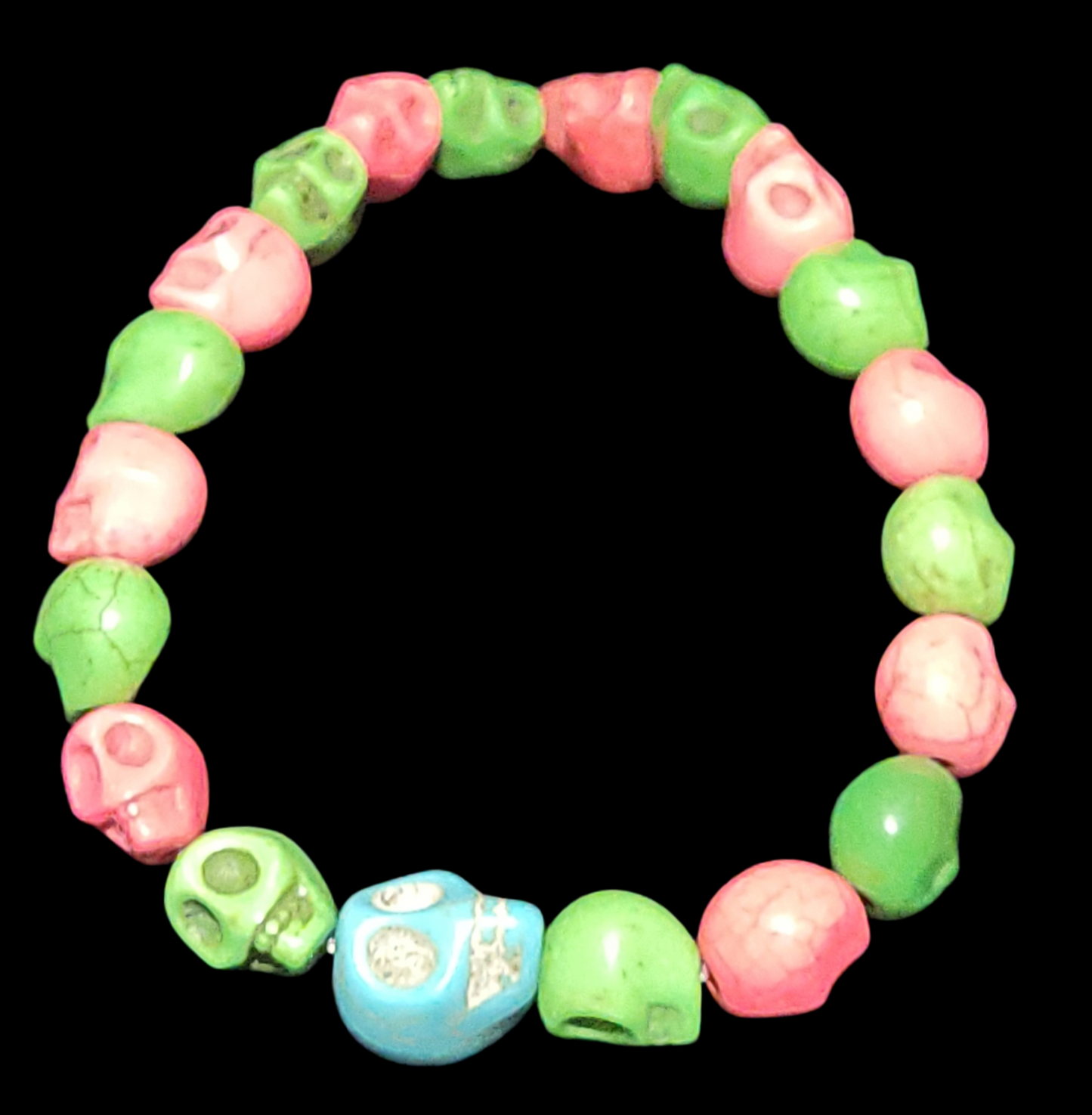 Lava Stone & Painted Turquoise Skull Bracelet