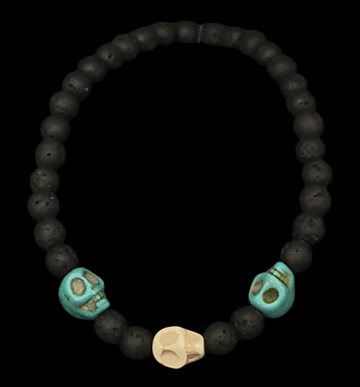 Lava Stone & Painted Turquoise Skull Bracelet
