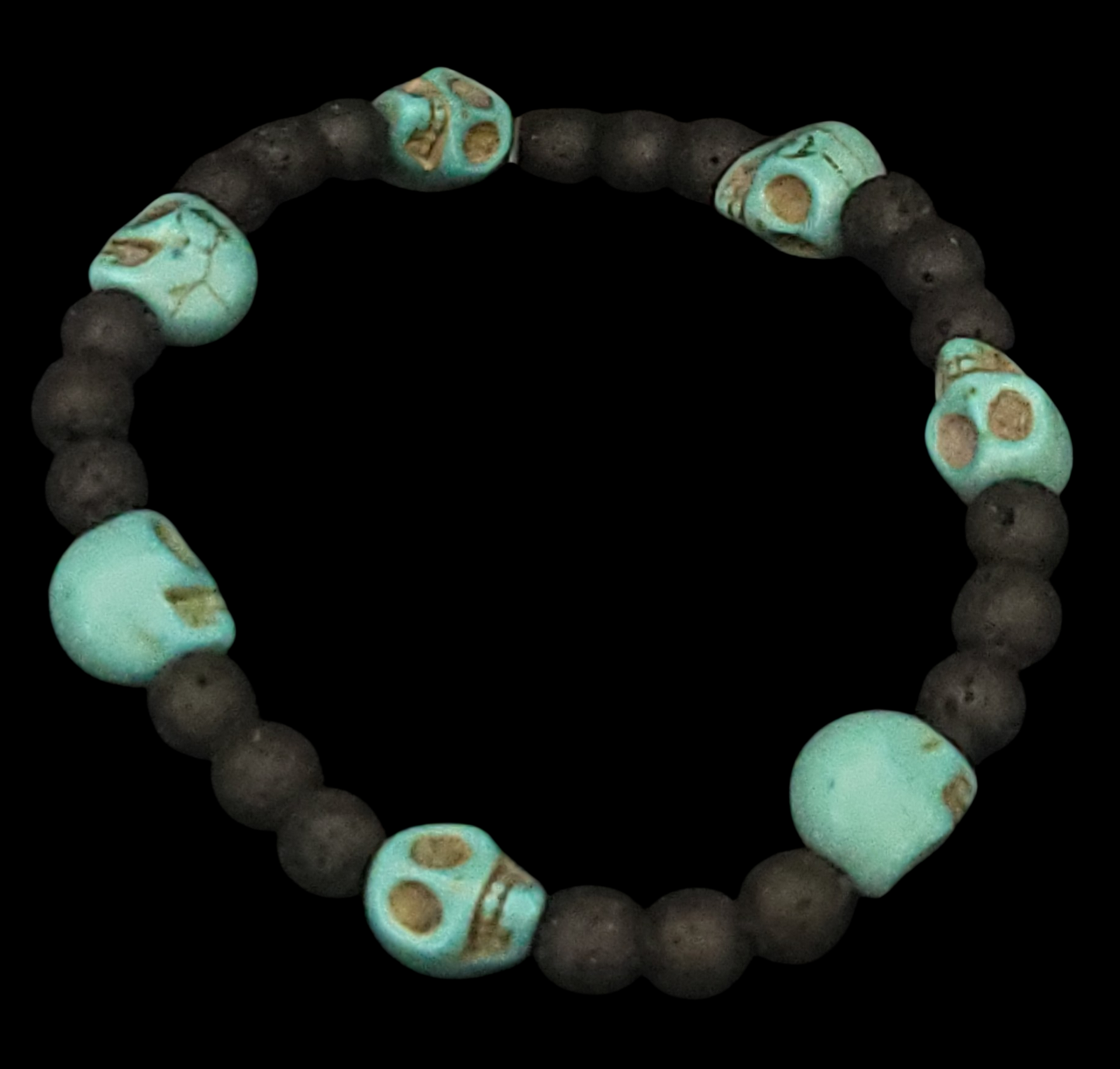 Lava Stone & Painted Turquoise Skull Bracelet