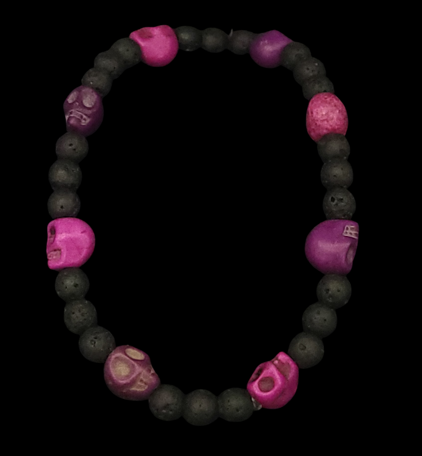 Lava Stone & Painted Turquoise Skull Bracelet