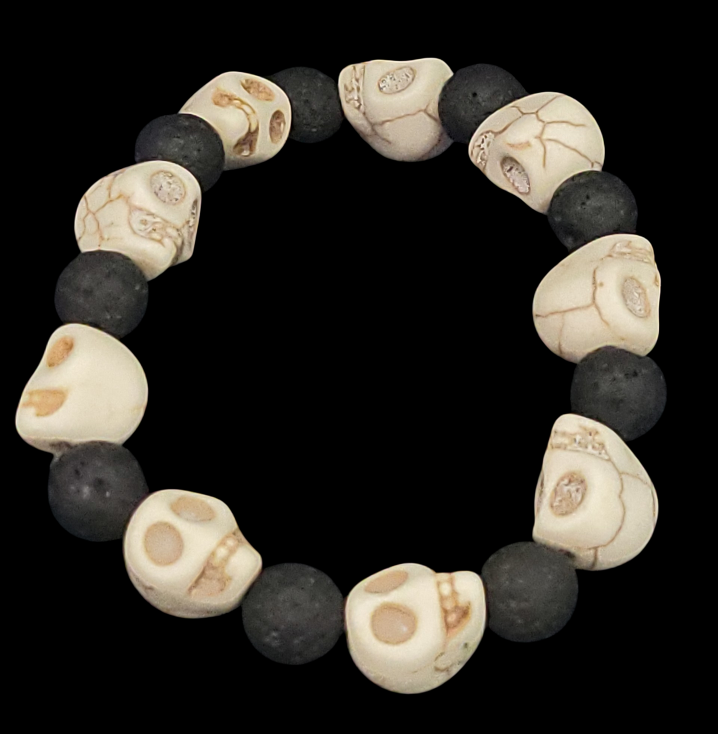 Lava Stone & Jumbo Painted Turquoise Skull Bracelet